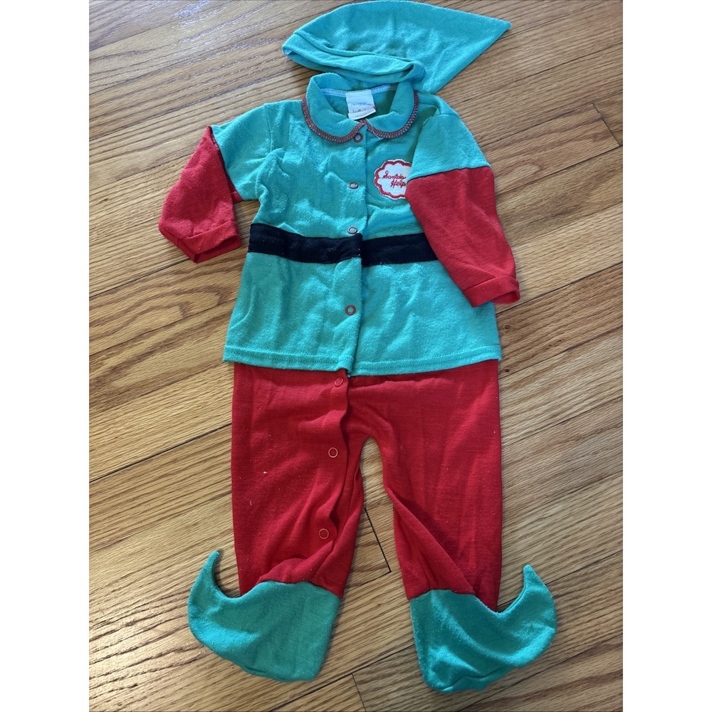 Vintage‎ Lullaby Land Red Snap Santa's Helper Elf Pajamas One Piece Toddler 80's